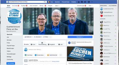 Screenshot der Facebook-Seite vom QualitätsVerbund Planer am Bau Screenshot der Facebook-Seite vom QualitätsVerbund Planer am Bau