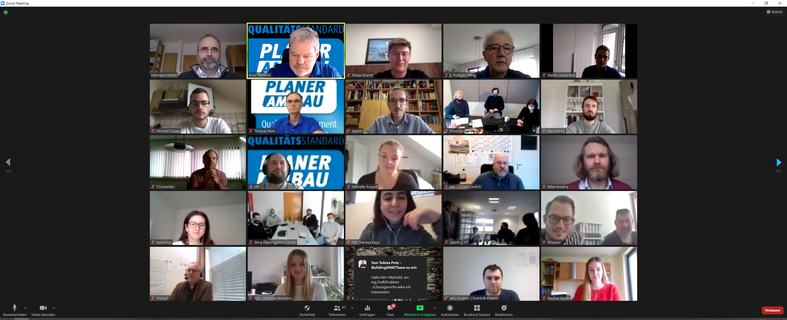 Screenshot Ausschnitt Teilnehmenden-Plenum beim 2. virtuellen Planer-am-Bau-Klausurwochenende
